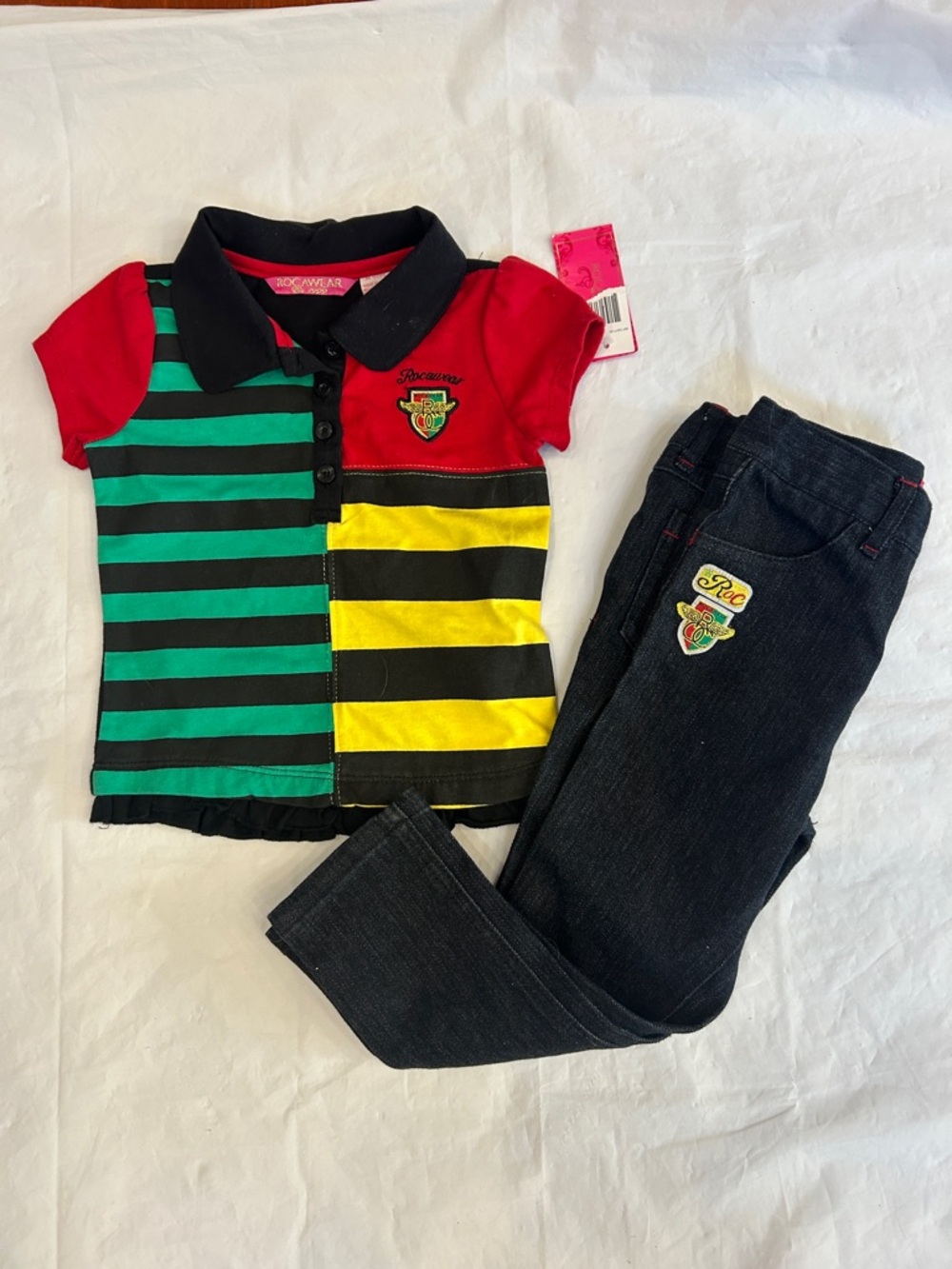 Rocawear Girls' Colorblock Polo Set in Red, Green, Yellow & Black